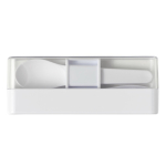 Caixa transparente com um conjunto de talheres brancos de plástico cor branco segunda vista