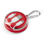 Estojo com mosquetão que inclui auriculares e cabo de carregamento cor vermelho quarta vista