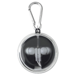 Estojo com mosquetão que inclui auriculares e cabo de carregamento