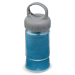 Toalha de 30x90 cm apresentada num recipiente transparente com pega cor azul