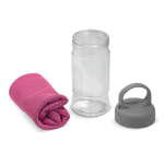 Toalha de 30x90 cm apresentada num recipiente transparente com pega cor cor-de-rosa terceira vista