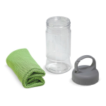 Toalha de 30x90 cm apresentada num recipiente transparente com pega cor verde-lima terceira vista
