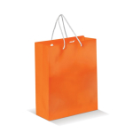 Saco médio de papel laminado de cores com alça de cordão cor cor-de-laranja