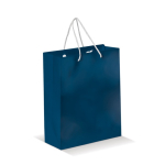 Saco médio de papel laminado de cores com alça de cordão cor azul-escuro