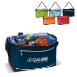 Refrigerador portátil de poliéster com alça preta e bolso frontal