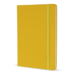 Caderno de PU em cores vivas, fita a condizer e folhas pautadas FSC A5 cor amarelo