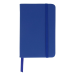 Caderno RPET e PU cores vivas, fita a condizer, folhas pautadas FSC A6 cor azul