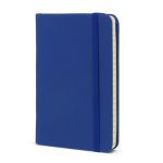 Caderno RPET e PU cores vivas, fita a condizer, folhas pautadas FSC A6 cor azul segunda vista