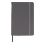 Caderno RPET e PU cores vivas, fita a condizer, folhas pautadas FSC A5 cor cinzento segunda vista
