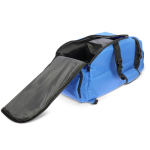 Saco de viagem personalizado de RPET com múltiplos compartimentos cor azul terceira vista