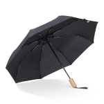Guarda-chuva dobrável con logo de RPET com cabo de madeira Ø94 cor preto segunda vista