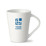 Caneca imoressa de porcelana branca com asa triangular de 270ml vista principal