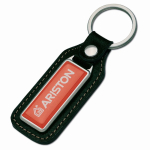 Porta-chaves retangular de metal para personalizar com couro cor preto