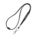 Lanyard tubular de poliéster com mosquetão e fecho de segurança cor preto