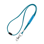 Lanyard tubular de poliéster com mosquetão e fecho de segurança cor turquesa
