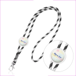 Lanyard tubular de poliéster com design de riscas coloridas cor preto
