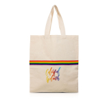Saco de algodão em natural com faixa multicolor e alças 180 g/m2 cor bege