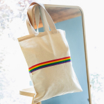 Saco de algodão em natural com faixa multicolor e alças 180 g/m2