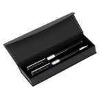 Conjunto de caneta e roller de metal com design e caixa, tinta preta cor preto