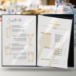 Porta-menus com quatro capas transparentes no interior