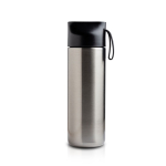 Garrafa térmica de aço inoxidável com asa e detalhe em bambu 600ml cor prateado