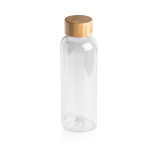Garrafa publicitária de RPET com tampa de bambu e capacidade 500 ml cor transparente