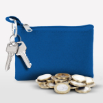 Porta-moedas de poliéster em cores com chaveiro e fecho de correr