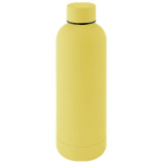 Garrafa de aço parede dupla e acabamento de borracha 500ml cor amarelo