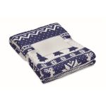 Manta polar de RPET com padrão natalício e cartão 190g/m2 cor azul