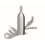 Abre-garrafas de bolso forma de garrafa de vinho com lâminas cor prateado mate