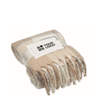 Manta de poliéster RPET design aos quadrados e franjas cor bege vista principal