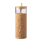 Copo de vidro com base de cortiça e tampa e palhinha de bambu 450ml cor castanho sexta vista