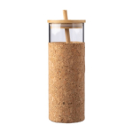 Copo de vidro com base de cortiça e tampa e palhinha de bambu 450ml cor castanho sétima vista
