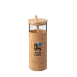 Copo de vidro com base de cortiça e tampa e palhinha de bambu 450ml cor castanho vista principal