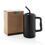 Caneca térmica elegante de aço inoxidável reciclado 800ml cor preto vista com caixa