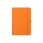 Caderno de 100% RPET com cantos arredondados e folhas A5 pautadas cor cor-de-laranja primeira vista