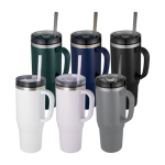 Copo com palhinha com isolamento de ar de parede dupla 1,2L cor preto vista lateral