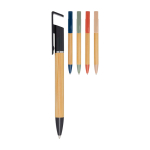 Caneta de bambu com suporte para telemóvel incorporado tinta azul segunda vista várias cores