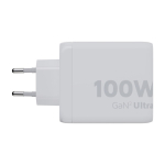 Carregador de tomada de plástico reciclado com 3 portas 100W cor branco segunda vista com lateral