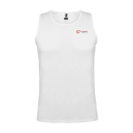 T-shirt desportiva infantil, etiqueta amovível 140 g/m2 Roly cor branco vista impressão serigrafia