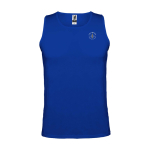 T-shirt desportiva infantil, etiqueta amovível 140 g/m2 Roly cor azul real vista impressão serigrafia
