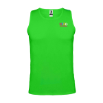 T-shirt desportiva infantil, etiqueta amovível 140 g/m2 Roly cor verde-lima vista impressão serigrafia