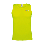 T-shirt desportiva infantil, etiqueta amovível 140 g/m2 Roly cor amarelo fluorescente vista impressão serigrafia