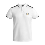 Polo desportivo infantil de poliéster, manga curta 140 g/m2 Roly cor branco vista impressão serigrafia