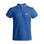 Polo desportivo infantil de poliéster, manga curta 140 g/m2 Roly cor azul real vista impressão serigrafia