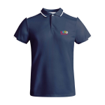 Polo desportivo infantil de poliéster, manga curta 140 g/m2 Roly cor azul-marinho vista impressão serigrafia