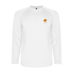 T-shirt técnica desportiva infantil manga comprida 150 g/m2 Roly cor branco vista impressão serigrafia