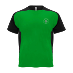 T-shirt sport bicolor infantil manga curta 140 g/m2 Roly Bugatti cor verde tropical vista impressão serigrafia