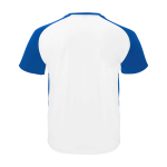 T-shirt sport bicolor infantil manga curta 140 g/m2 Roly Bugatti cor branco/azul segunda vista traseira