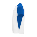 T-shirt sport bicolor infantil manga curta 140 g/m2 Roly Bugatti cor branco/azul vista lateral